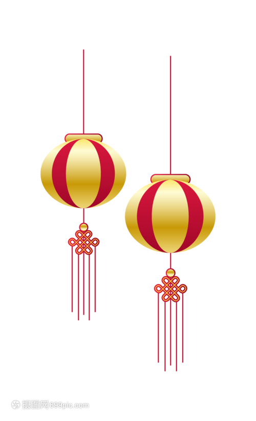 金色燈籠新年中國結元素